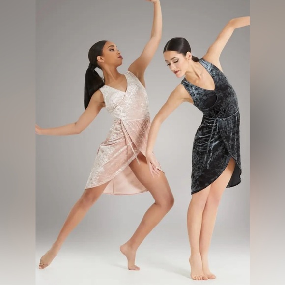 Weissman Velvet Wrap Dress Lyrical Dance Leotard with open back light pink NEW - Picture 8 of 11